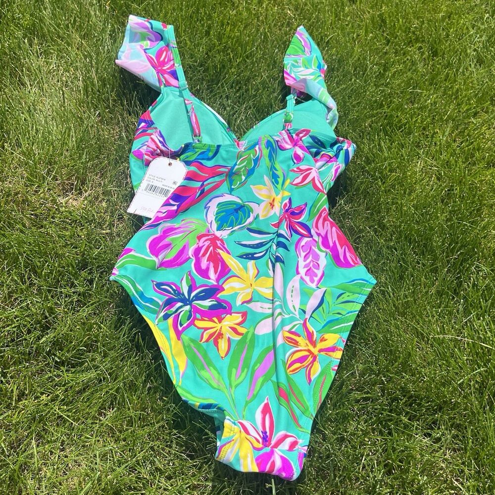 Stella Parker Floral Ruffle One Piece Swimsuit Tropical KL3TM16 NWT‎ $108 Small - Picture 6 of 8